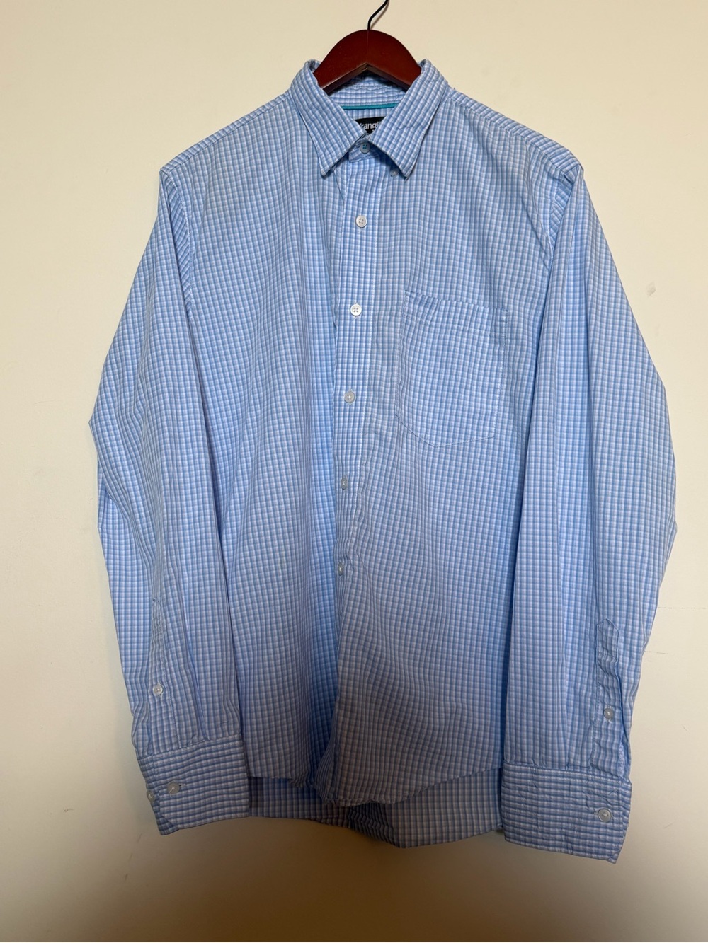 Wrangler Blue Gingham Long-Sleeve Dress Shirt